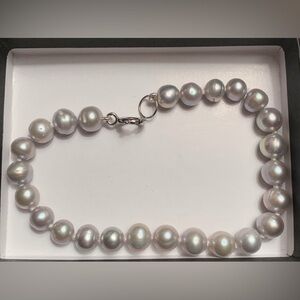 Natural 8 mm Gray Pearl 7" Bracelet Sterling Silver 925 hand knotted